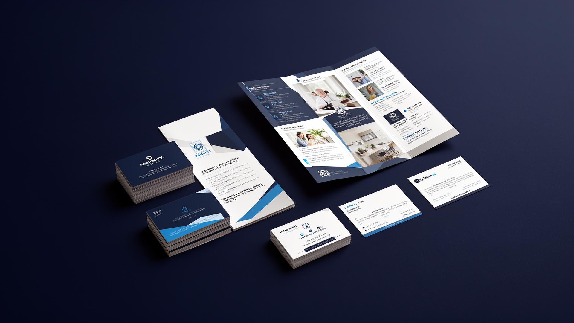 A flat-lay of premium printed marketing materials